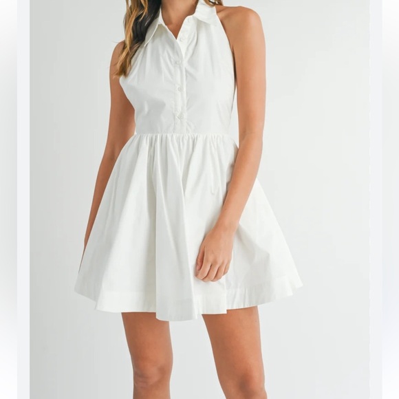 Express Dresses & Skirts - Express white halter style button down bodice skater cotton dress Sz 6